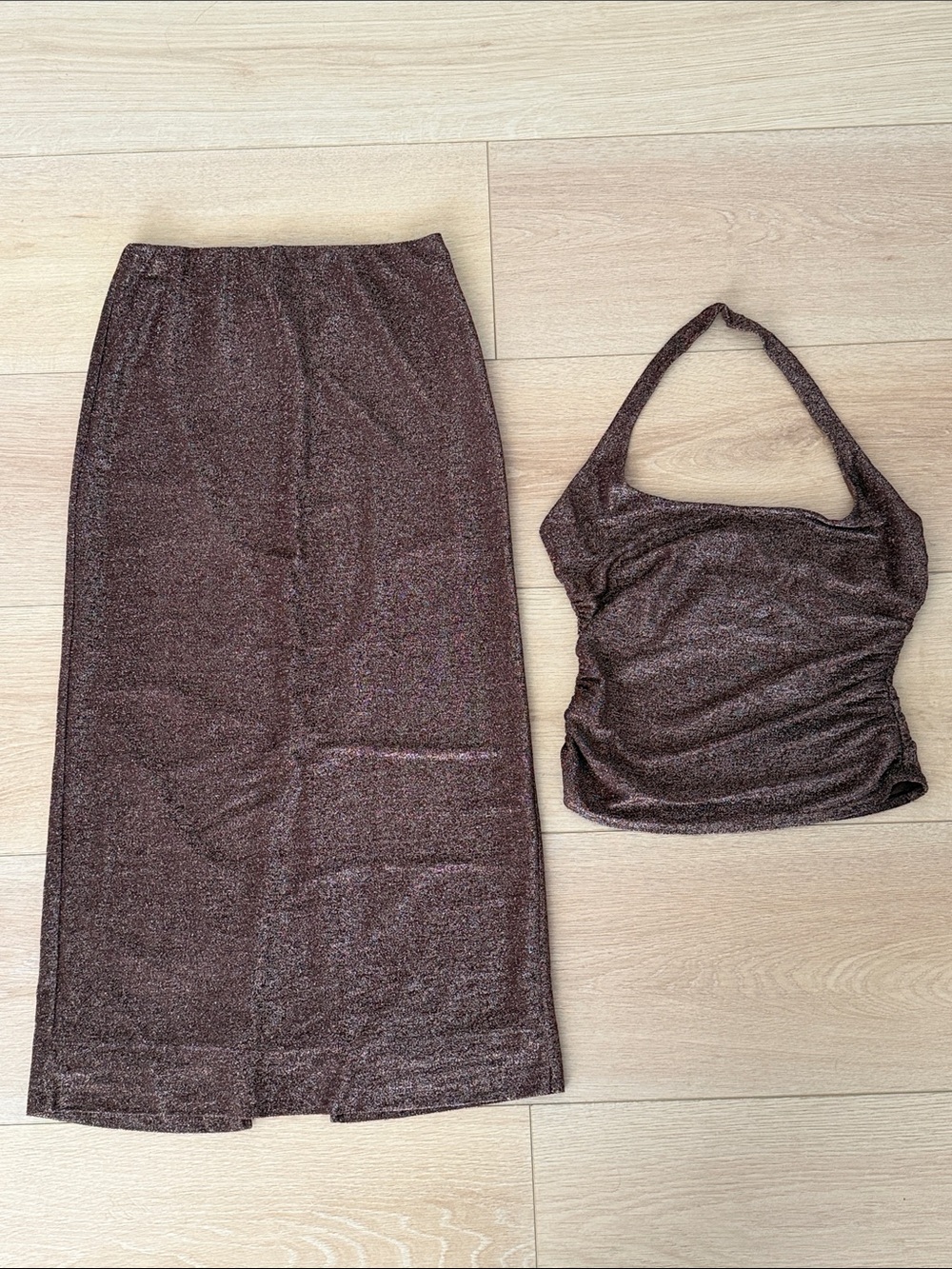 NWOT Reformation sparkly chocolate brown set